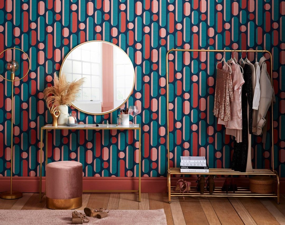- Envy Morse Coral & Navy Wallpaper - 118611 - Decor Warehouse