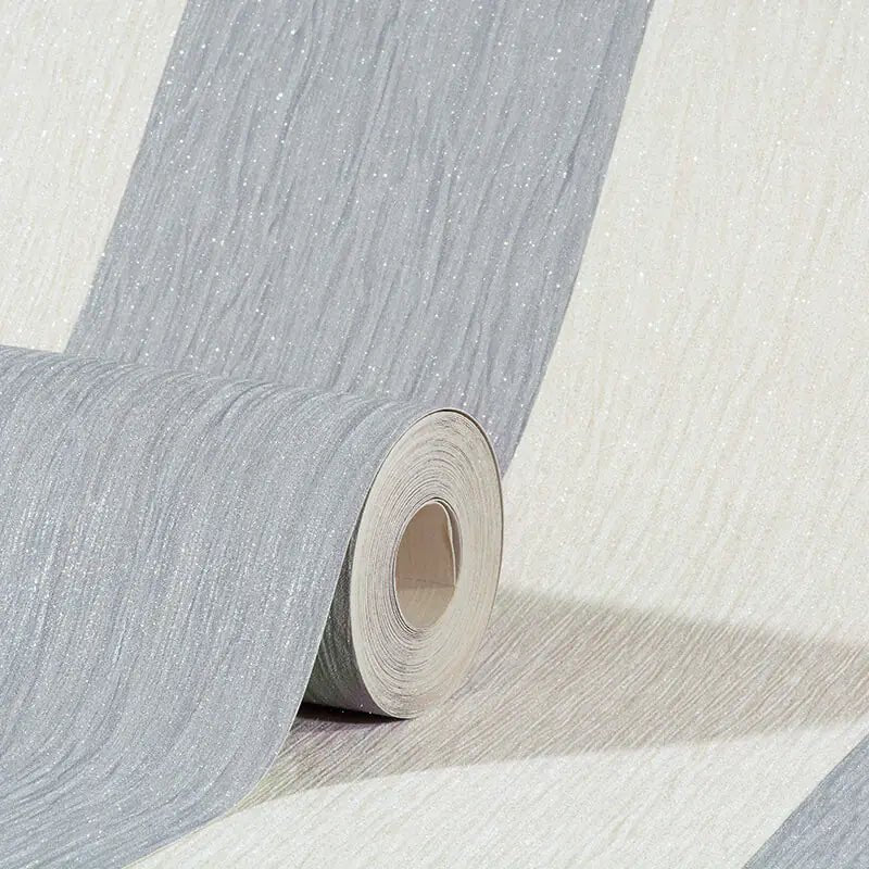 - Fabric Touch - Crystal Silver & Ivory Striped Wallpaper - 9013 - Decor Warehouse