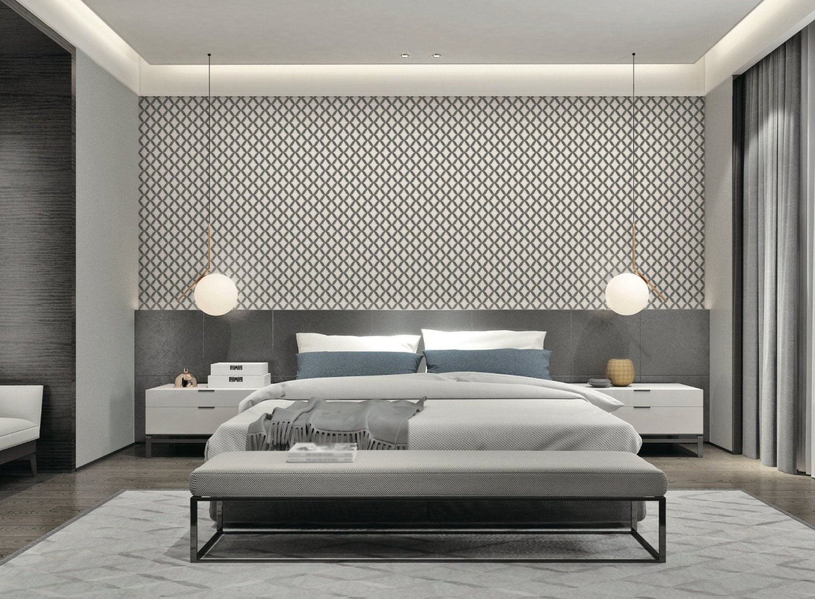 - Fabric Touch - Geometric Diamond Black & Grey Wallpaper - 9112 - Decor Warehouse