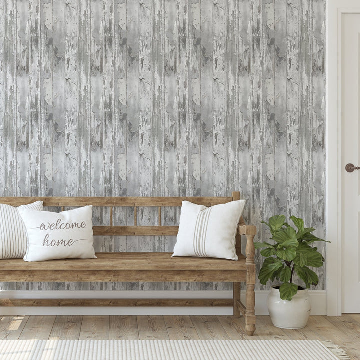 - Fresco Distressed Wood Grey Wallpaper - 113256 - Decor Warehouse