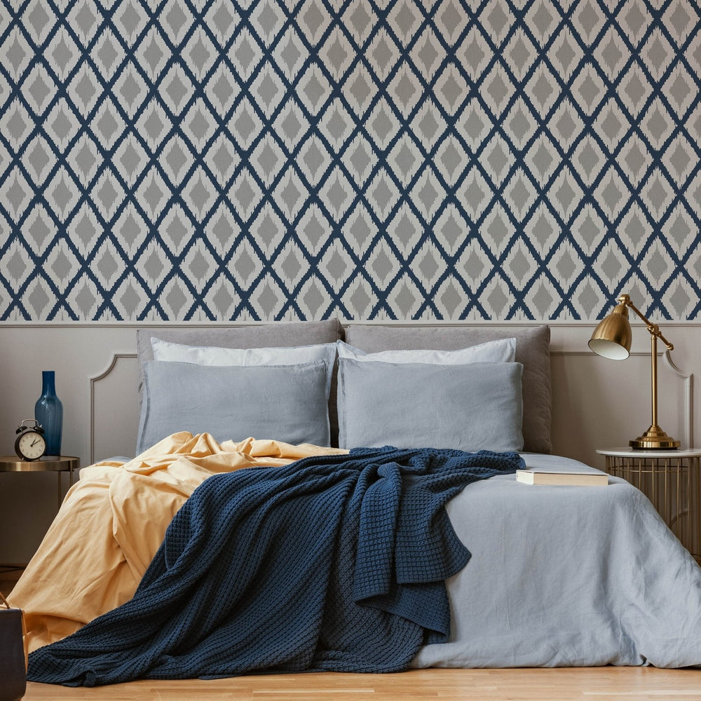 - Fresco IKAT Blue Wallpaper - 112159 - Decor Warehouse