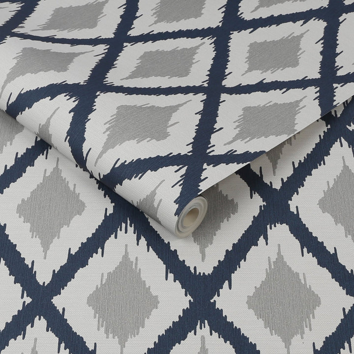 - Fresco IKAT Blue Wallpaper - 112159 - Decor Warehouse