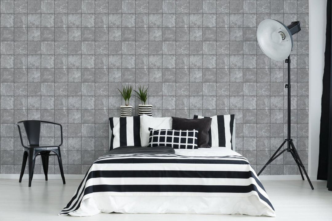 - Fresco - Industrial Concrete Tile Wallpaper - 114948 - Decor Warehouse