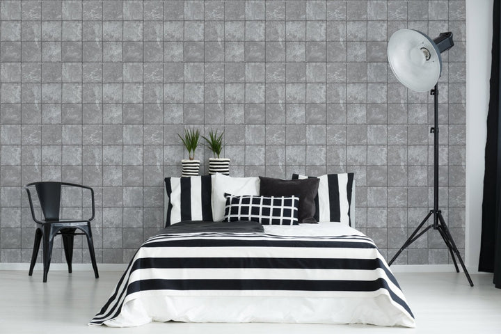 - Fresco - Industrial Concrete Tile Wallpaper - 114948 - Decor Warehouse