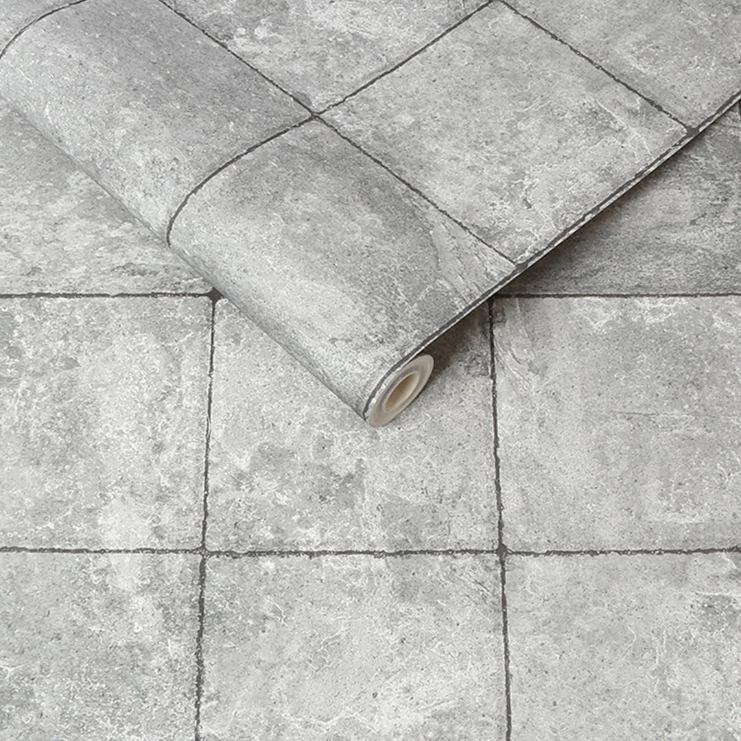 - Fresco - Industrial Concrete Tile Wallpaper - 114948 - Decor Warehouse