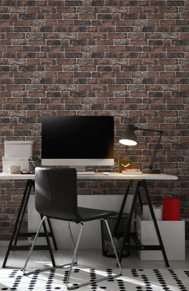 - Fresco Red Brick Wall Effect Wallpaper - 102834 - Decor Warehouse