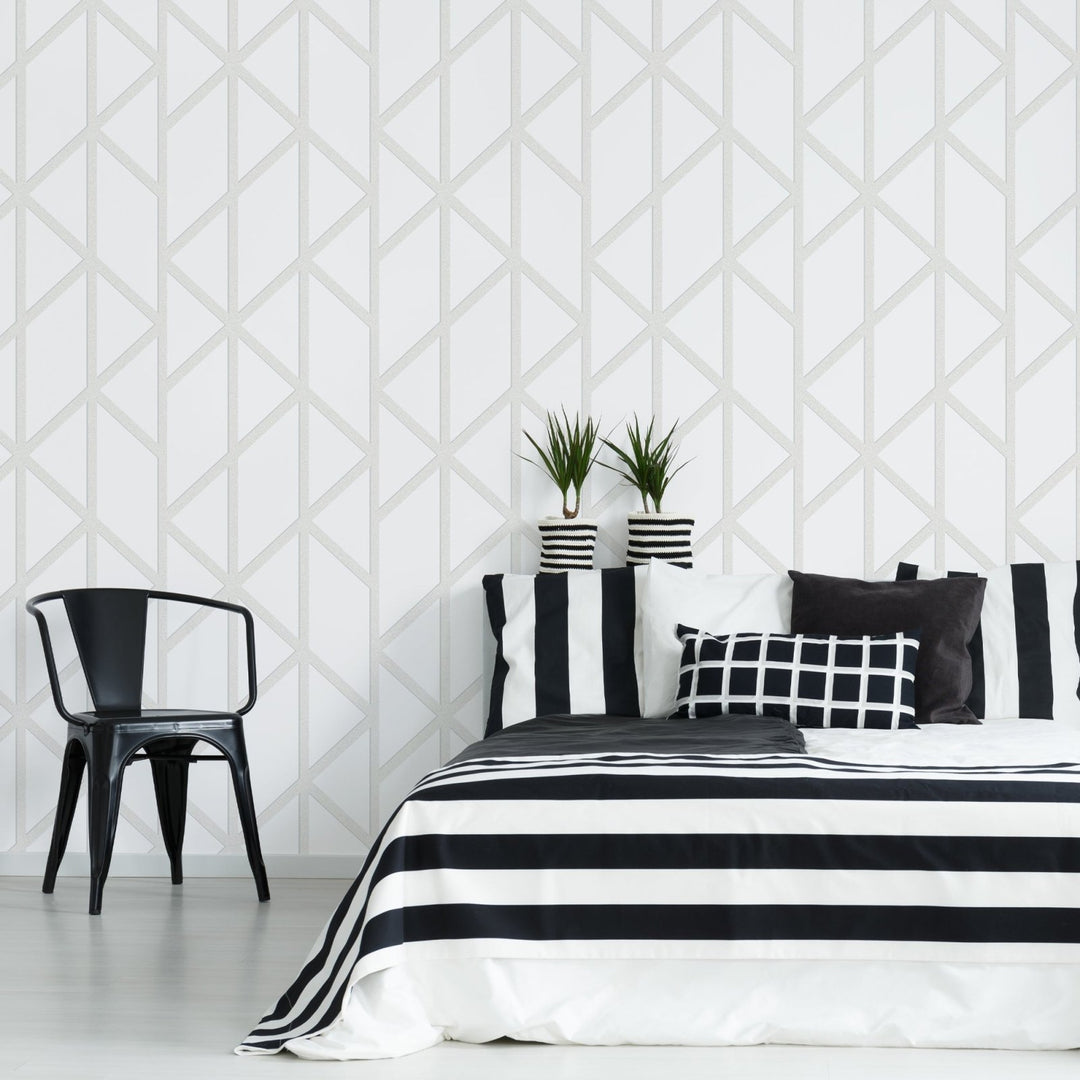 117848-Graham & Brown-Superfresco - Geo Panel White Wallpaper-Decor Warehouse