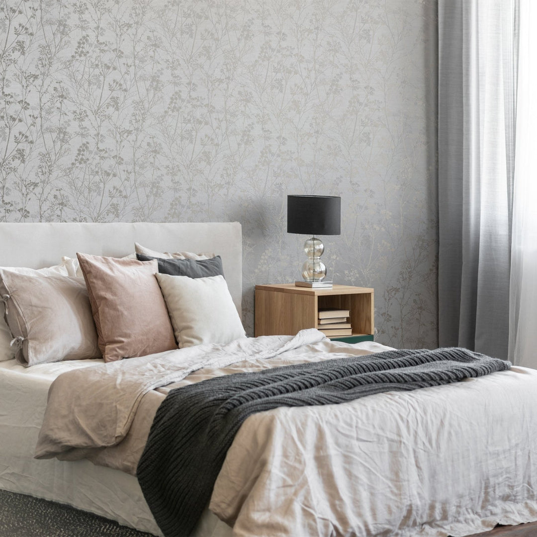 - Hedegrow Grey Pale Gold Wallpaper - 113251 - Decor Warehouse