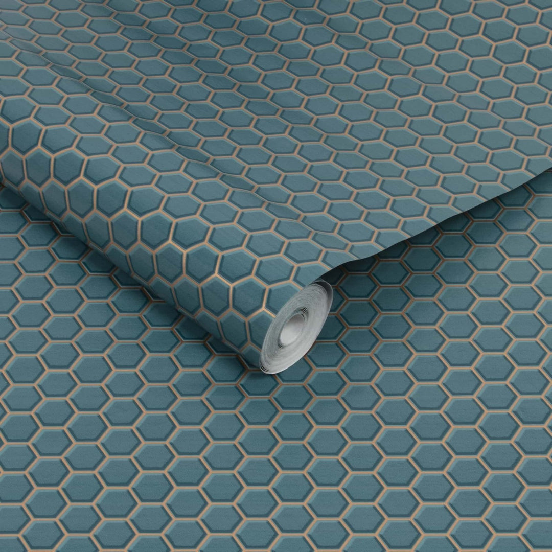 112651-Graham & Brown-Hexagon Lattice Teal Contour Wallpaper-Decor Warehouse