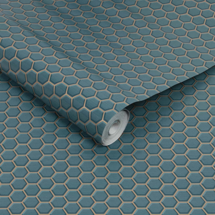 112651-Graham & Brown-Hexagon Lattice Teal Contour Wallpaper-Decor Warehouse