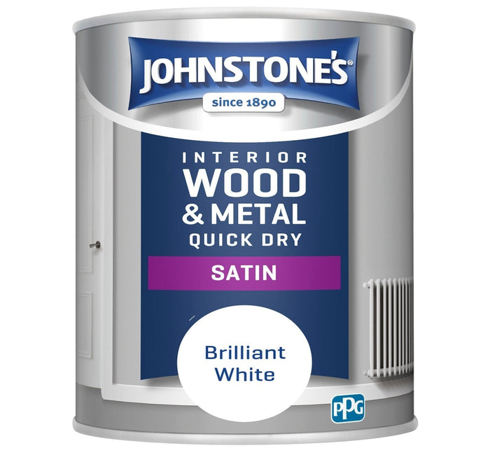 - Johnstone's Interior Wood & Metal Quick Dry Satin Paint - Brilliant White - 750ml - Decor Warehouse