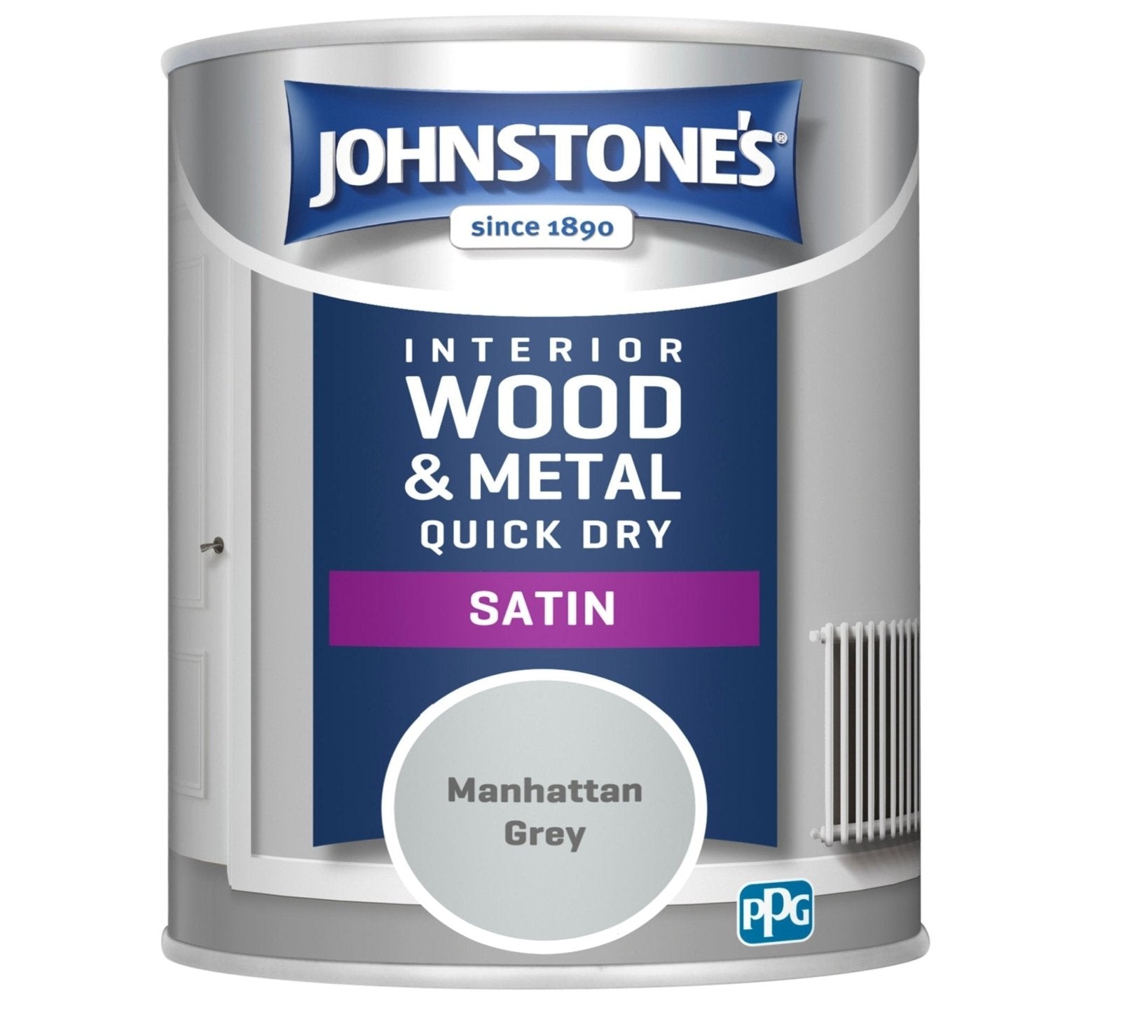 - Johnstone's Interior Wood & Metal Quick Dry Satin Paint - Manhattan Grey - 750ml - 1125948 - Decor Warehouse