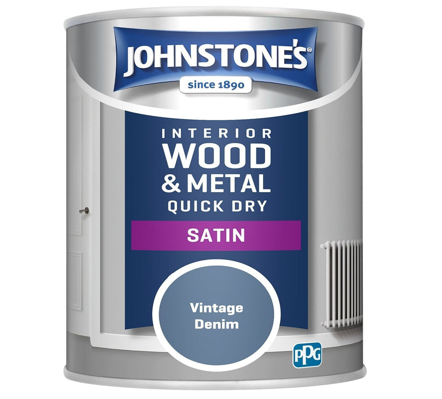 - Johnstone's Interior Wood & Metal Quick Dry Satin Paint - Vintage Denim - 750ml - 11158852 - Decor Warehouse