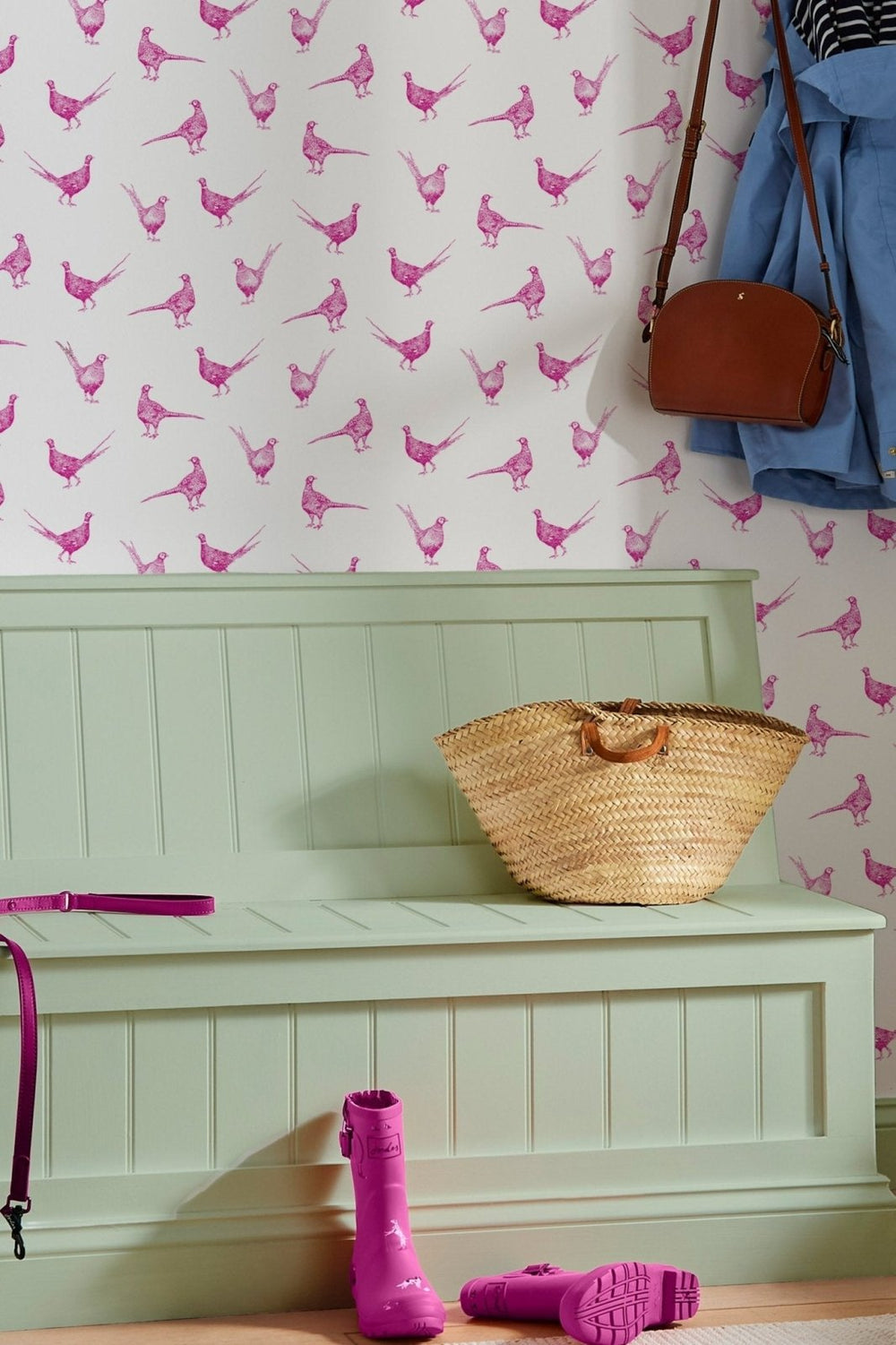 - Joules Flirty Pheasants Truly Pink Wallpaper - 118551 - Decor Warehouse