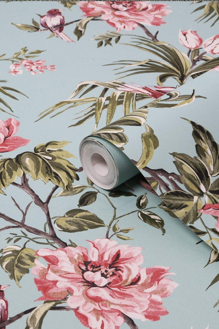 118254-Graham & Brown-Next - Birds & Blooms Duck Egg Wallpaper-Decor Warehouse