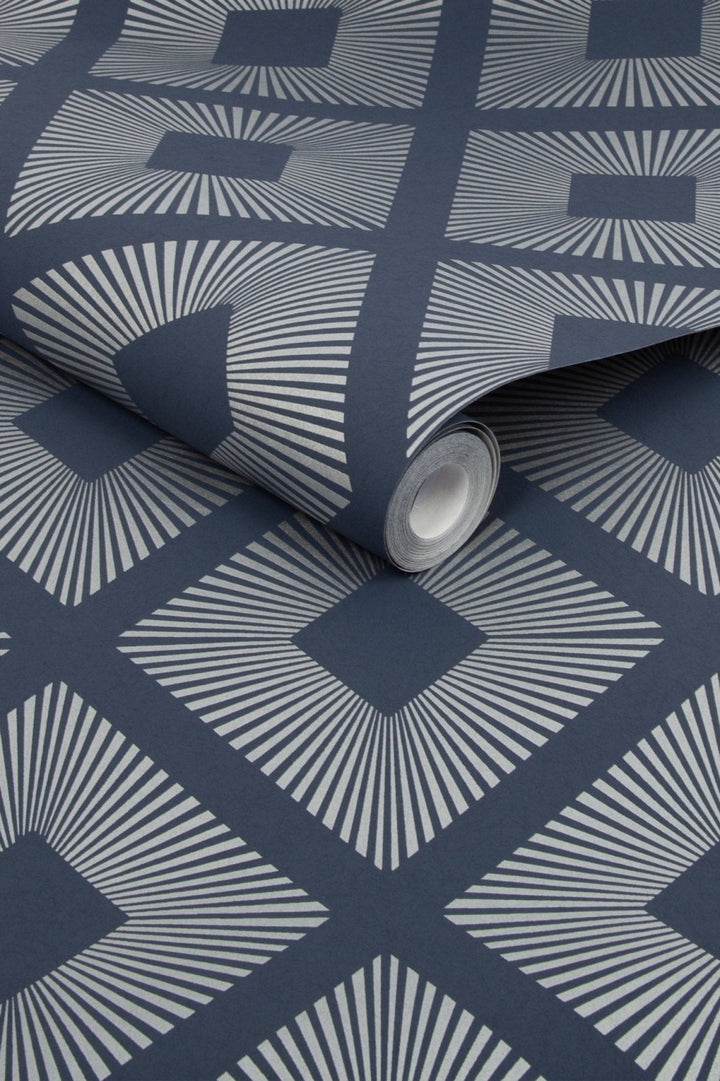 118272-Graham & Brown-Next - Deco Triangle Navy Wallpaper-Decor Warehouse