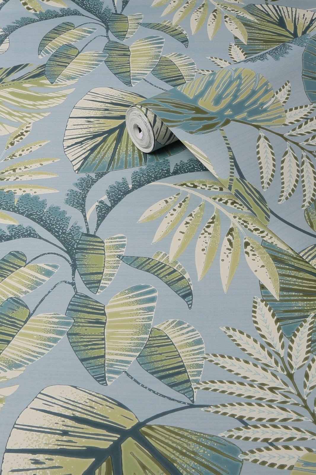 118297-Graham & Brown-Next - Jungle Leaves Duck Egg Wallpaper-Decor Warehouse