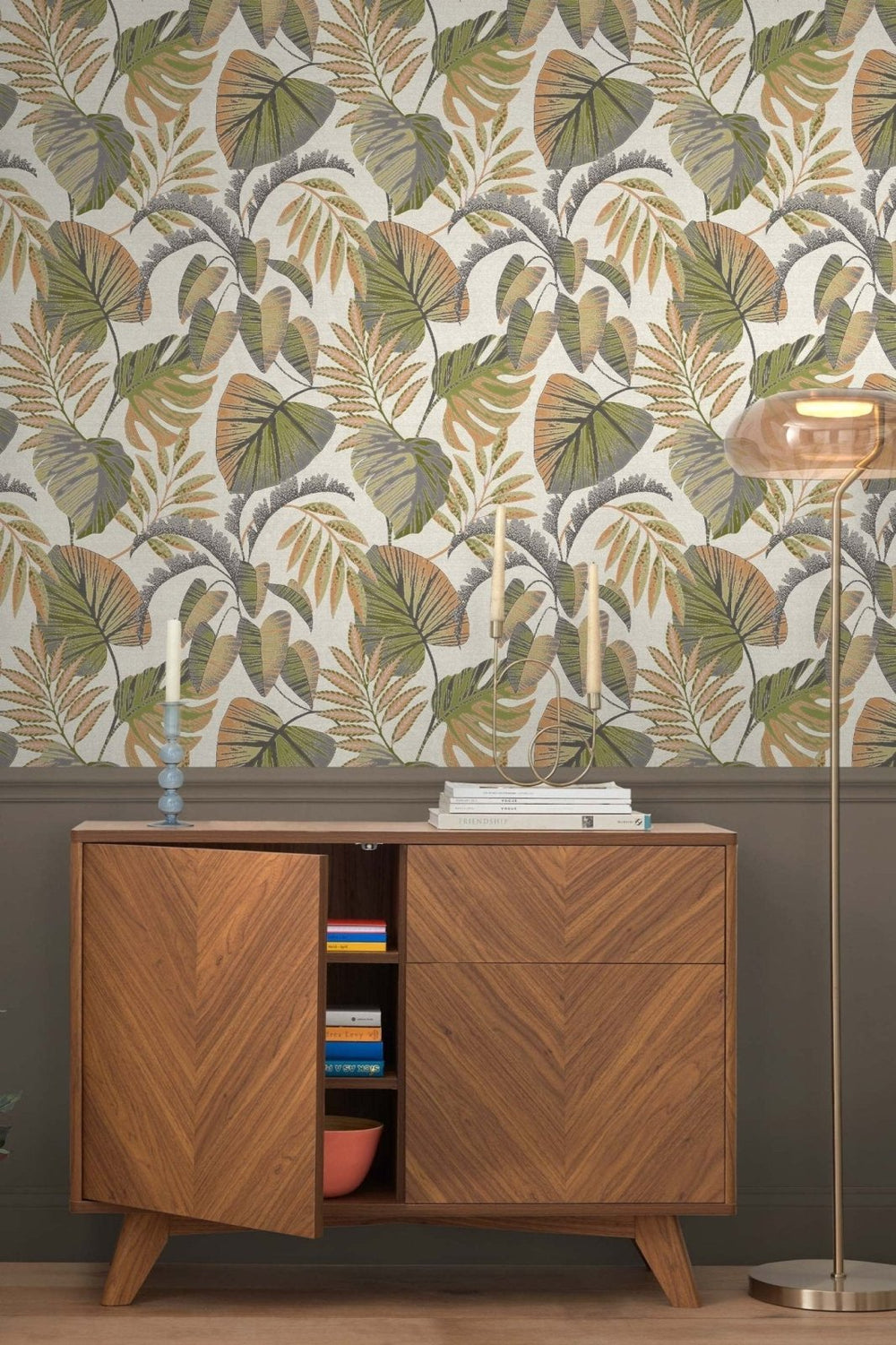 118296-Graham & Brown-Next - Jungle Leaves Orange Wallpaper-Decor Warehouse