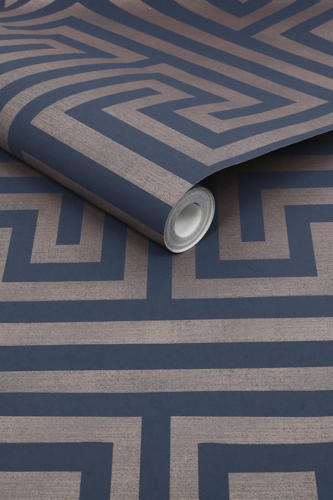 118286-Graham & Brown-Next - Metallic Greek Key Navy Wallpaper-Decor Warehouse