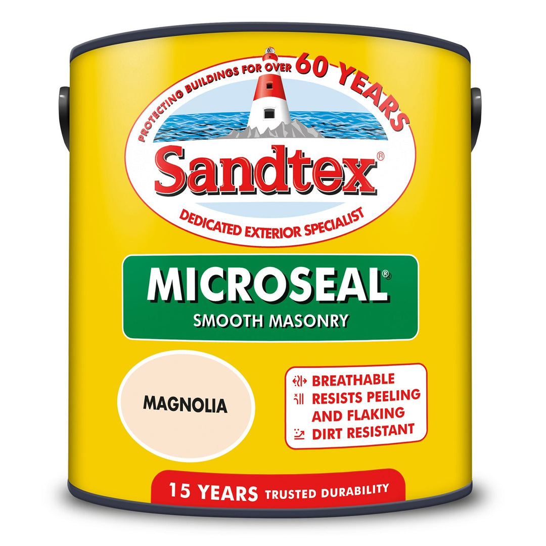 5032354-Sandtex-Sandtex Microseal Smooth Masonry Paint - Magnolia - 2.5L-Decor Warehouse