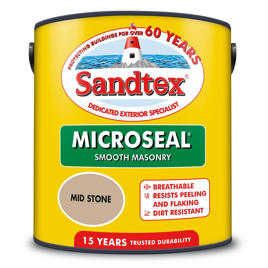 -Sandtex-Sandtex Microseal Smooth Masonry Paint - Mid Stone - 2.5L-Decor Warehouse