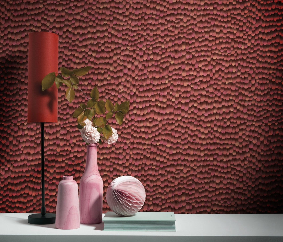 10129-06-Erismann-Select - Paradisio 2 Non-Woven 3D Feathers Red Wallpaper-Decor Warehouse