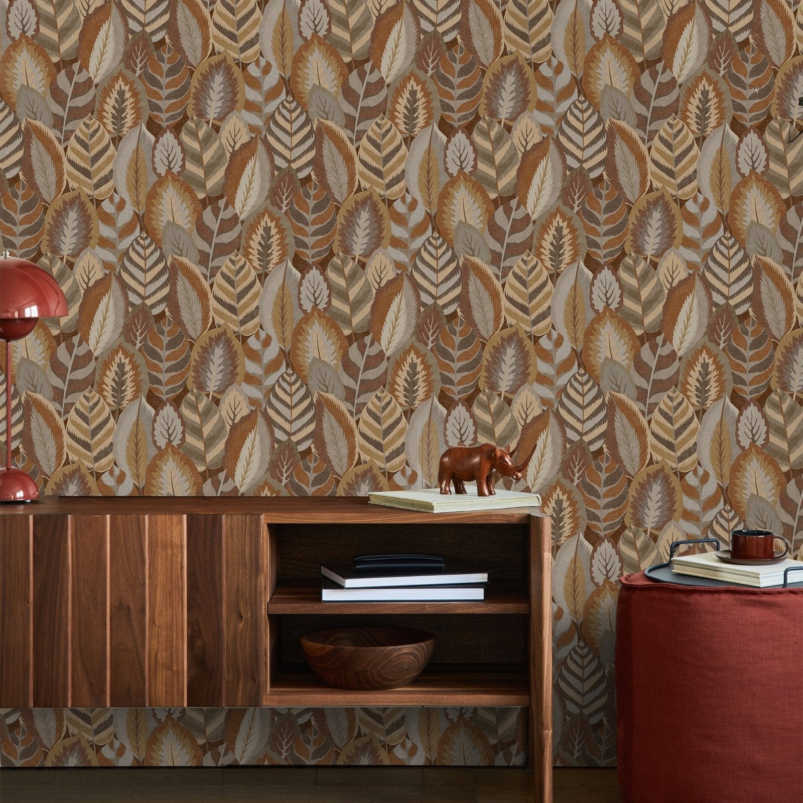 121127-Graham & Brown-Sublime - Arty Leaves Green Brown Wallpaper-Decor Warehouse