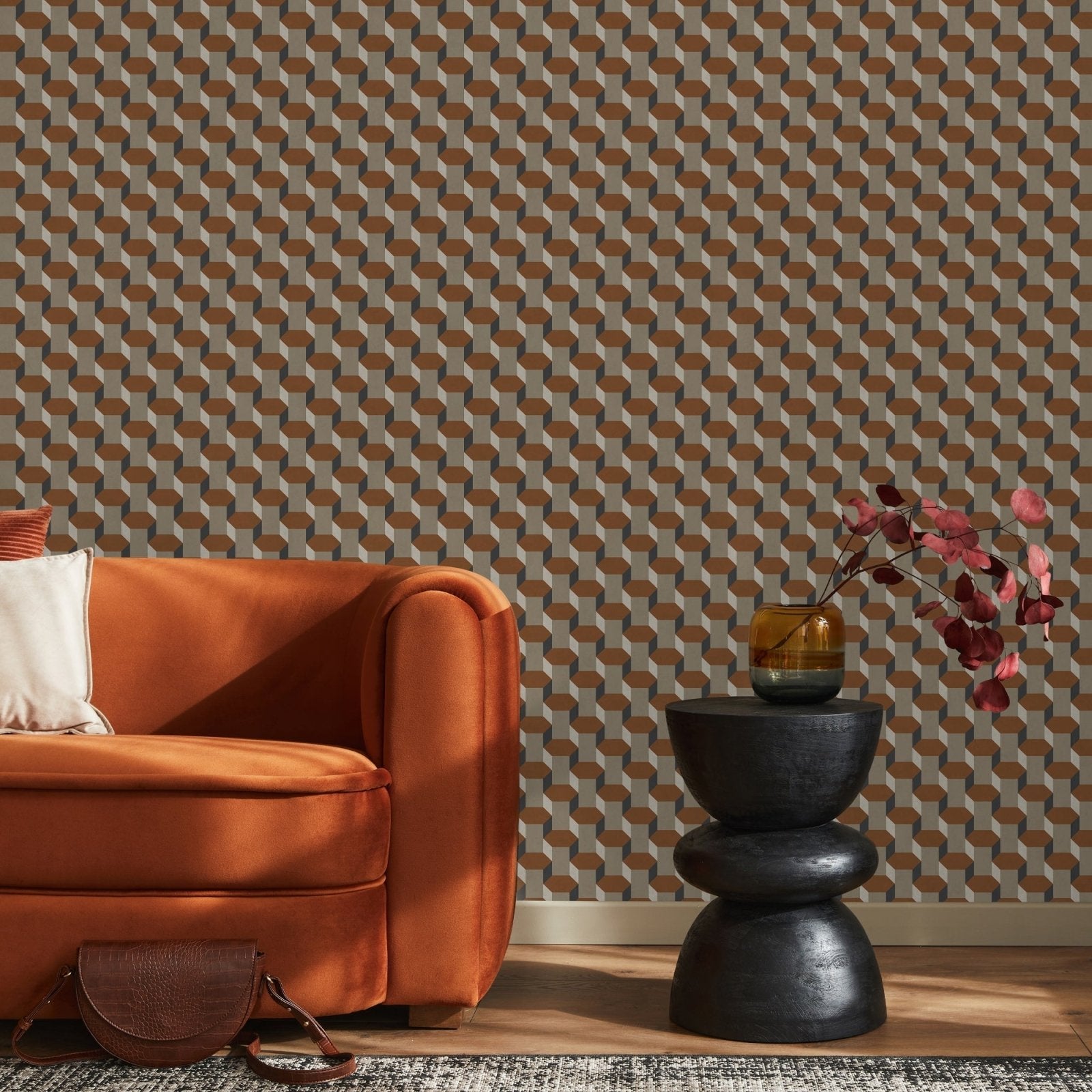 121138-Graham & Brown-Sublime - Vintage Geometrics Brown Wallpaper-Decor Warehouse