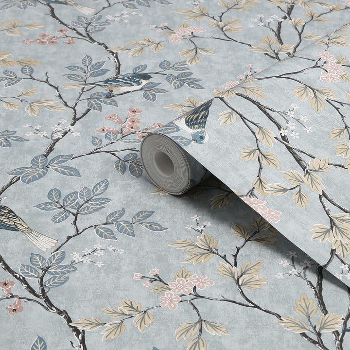 118685-Graham & Brown-Superfresco Birds of a Feather Denim Wallpaper-Decor Warehouse
