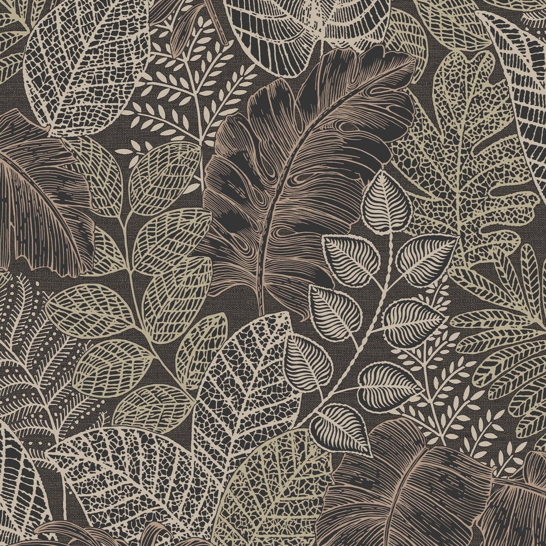122425-Graham & Brown-Superfresco - Scattered Leaves Charcoal & Gold Wallpaper-Decor Warehouse
