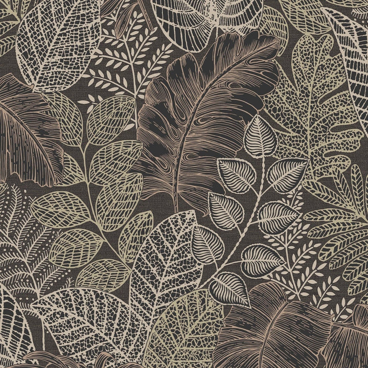 122425-Graham & Brown-Superfresco - Scattered Leaves Charcoal & Gold Wallpaper-Decor Warehouse