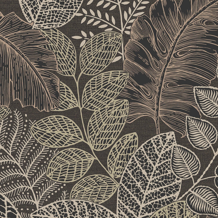 122425-Graham & Brown-Superfresco - Scattered Leaves Charcoal & Gold Wallpaper-Decor Warehouse