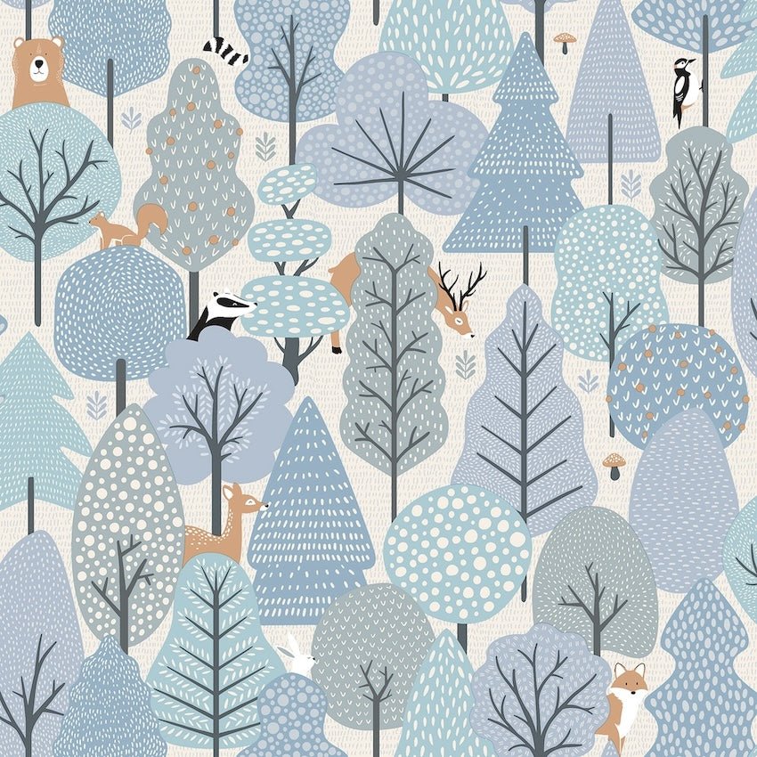- Wild Wood Blue & Cream Wallpaper - M51611 - Decor Warehouse