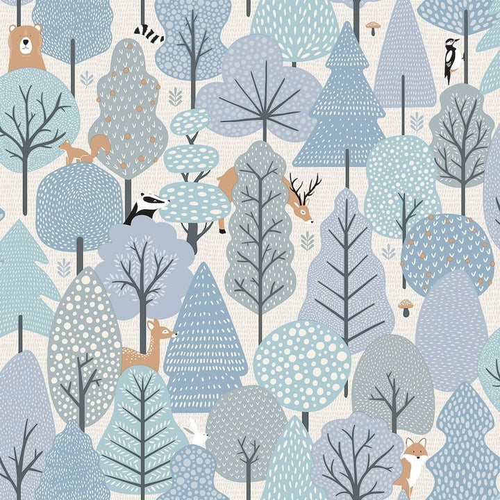 - Wild Wood Blue & Cream Wallpaper - M51611 - Decor Warehouse