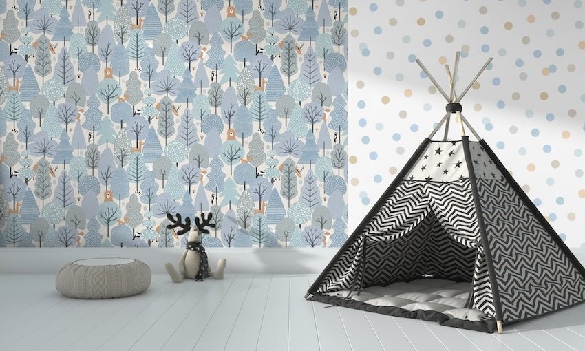 - Wild Wood Blue & Cream Wallpaper - M51611 - Decor Warehouse